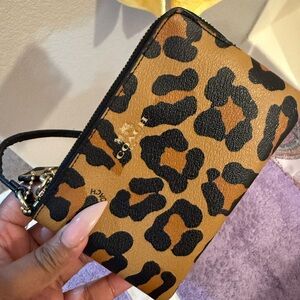 Coach Black and Tan Leopard Print Wristlet